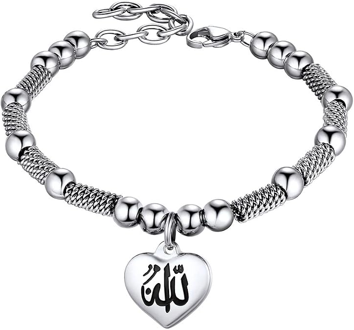 PROSTEEL Allah Bracelet, Muslim Islamic Jewelry Religious Islam Arabic God Charm Stainless Steel Beads Chain Bracelet, fits wrist from 5.9'' to 7.9'', Come with Box