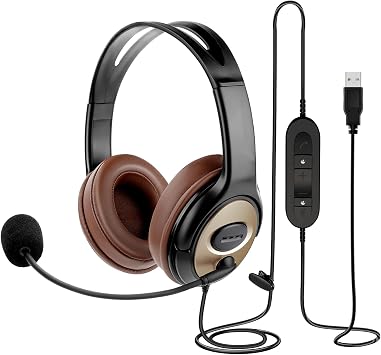 USB Headset with Noise Cancellation Microphone, Over-Ear Stereo USB Computer Headphones with Mic for Office Call Center Work Teams Zoom Webex Google Meet Conference Dictation Telework