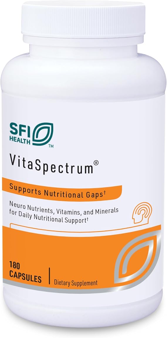 Klaire Labs SFI Health VitaSpectrum Capsules - Multivitamin for Kids with 28 Essential Nutrients Including Folate, B12, B6, Antioxidants, Vitamin E & D3 - No Copper or Iron, Gluten-Free (180ct)