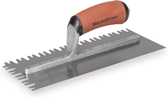 Marshalltown Sawtooth Notched Trowel for Large Format Tile, 11 x 4 1/2 Inch Steel Flooring and Tiling Trowel, Assembled in USA, SAW11SD | 11 x 4 1/2 In steel blade, sawtooth notch for large format tile coverage, thru-rivet Xtralite mount, DuraSoft handle. SAW11SD