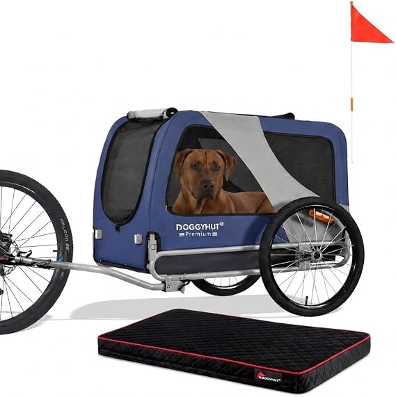 DOGGYHUT Premium XL Pet Bike Trailer with Mattress Up to 100 lbs (Blue)
