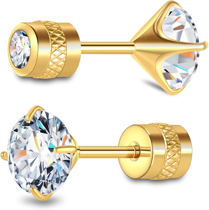 G23 Pure Titanium Earrings,20G Hypoallergenic Implant Grade Flatback 5A Cubic Zirconia Earrings Studs, Suitable for Women Men Sensitive Ears Jewelry Gift