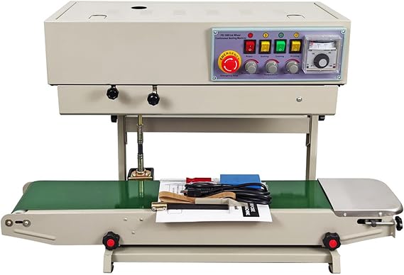 Continuous Sealing Machine Vertical Film Band Sealer Vertical Coding Sealer FRD-1000-II Ink Wheel Printing and Sealing Machine Aluminum Foil Film Plastic Bag Packing, 110V