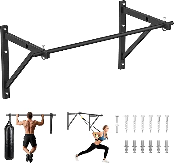 PAPABABE Wall Mounted Pull Up Bar, Chin Up Bar, Strength Training Pull-Up Bars Chin Up Bars for Home Gym