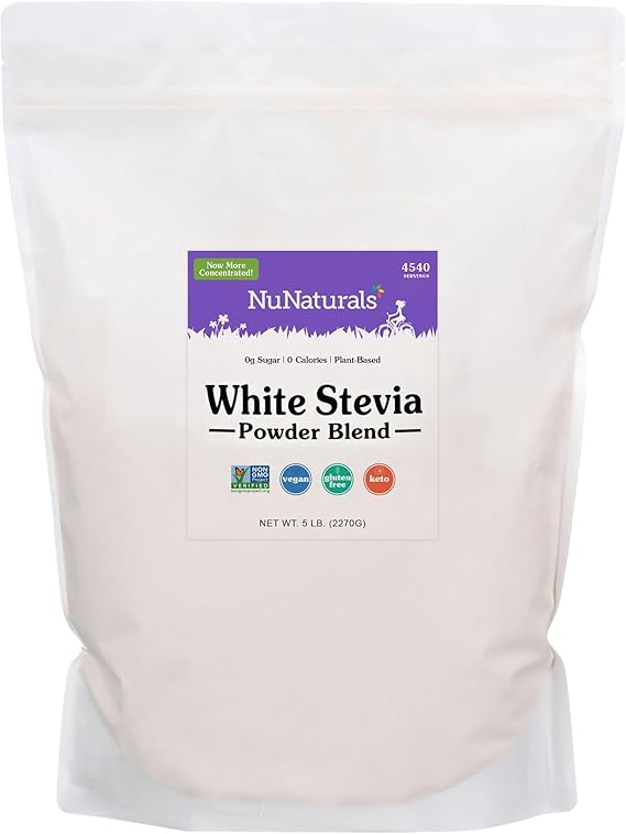 NuNaturals White Stevia Powder Blend, Plant-Based Sugar Substitute, Zero Calorie Sweetener, 5 lbs