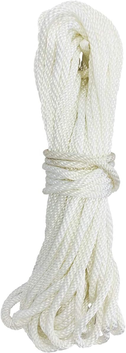 Gettysburg Flag Works 40' of 1/4" Diameter White Braided Nylon Flagpole Halyard Rope Marine Grade Rope, UV Resistant