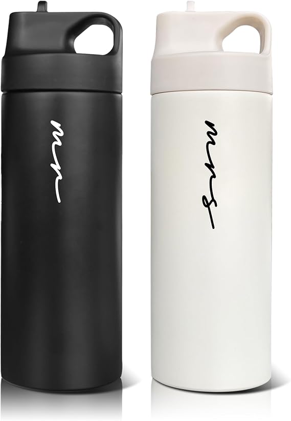 Mr and Mrs Travel Cups 16.2oz Insulated Stainless Steel Water Bottles for Wedding and Anniversary Perfect Gifts for Couples
