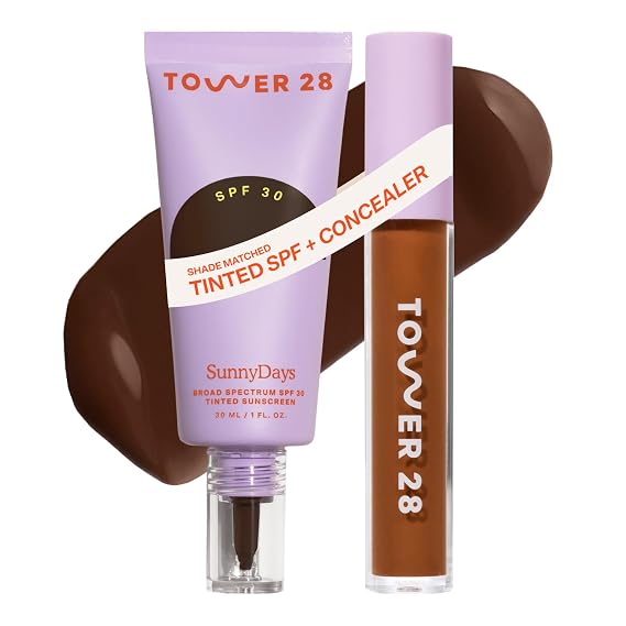 Tower 28 Swipe Serum Concealer in 18.0 + SunnyDays SPF 30 Tinted Moisturizer in 65 - Hydrating Medium-Full Coverage Concealer + 2-in-1 Buildable Coverage Foundation + Mineral Sunscreen (2 Count)
