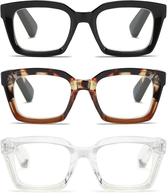 3 Pack Oversize Square Design Reading Glasses for Women, Blue Light Blocking Computer Reader