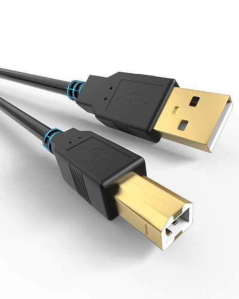 USB-A to USB-B 2.0 Printer Cable 480 Mbps High-Speed for Hp Canon Brother Samsung Dell Epson Lexmark Xerox and More External Hard Drive,Scanner Cord Gold-Plated 10Ft