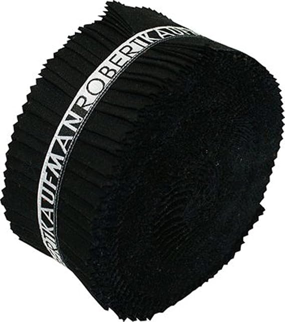 Kona Cotton Solids Black Roll Up 40 2.5-inch Strips Jelly Roll Robert Kaufman Fabrics RU-196-40