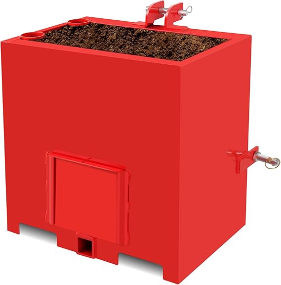 3 Point Ballast Box, 800lbs Capacity Heavy Duty Steel Tractor Ballast Box with 2" Hitch Receiver for Category 1 Tractor Attachment, Red