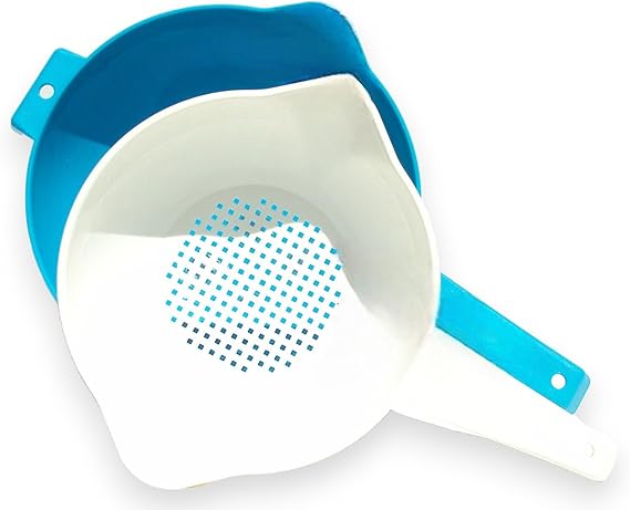 Tupperware 1 Qt and 2 Qt Strainer Set of 2 Colander - 1 Qt White and 2 Qt Blue