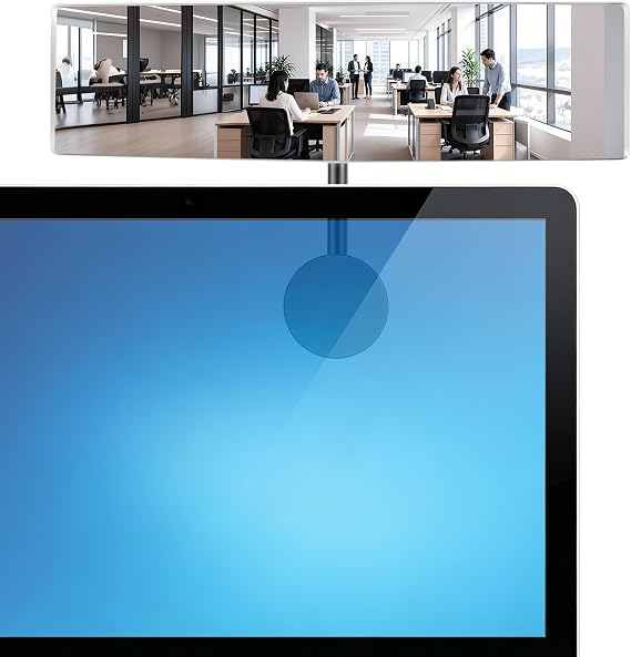 Wide Angle Convex Mirror for Computer Monitor, 360 Rotatable Stick-On Rear View Mirror for Office Cubicle & Desk, Acrylic Security Mirrors, Personal Safety to See Behind You (HD 12" x 3")