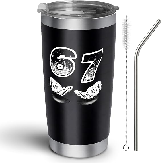 67 Meme Mugs,12 oz Novelty Coffee Tumbler, 6-7 White Ceramic Mug, Personalized 6 7 Meme Merchandise Stainless Steel Insulated Tumbler, Funny Six Seven Gifts for Humor Fans (01)
