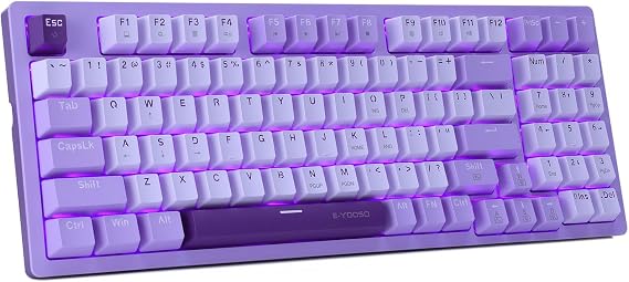 HUO JI Wired Mechanical Gaming Keyboard Compact with Number Pad | Purple Led Backlit, Blue Switch, Detachable Type C Cable, 94 Keys for PC/Computer/Laptop, White Purple