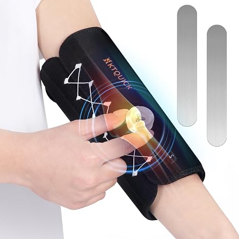 Elbow Brace with 2 Removable Metal Splints, Adjustable Knob Tennis Elbow Support for Tendonitis, Cubital Tunnel Syndrome Brace, KTQUICK Ulnar Nerve Entrapment Brace, Pain Relief,Fits Men&Women Left(S)