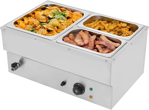 Commercial Countertop Food Warmer, 3-Pan Electric Steam Table Stainless Steel Buffet Bain Marie Food Warmer 17.5 Qt Capacity for Catering and Restaurants