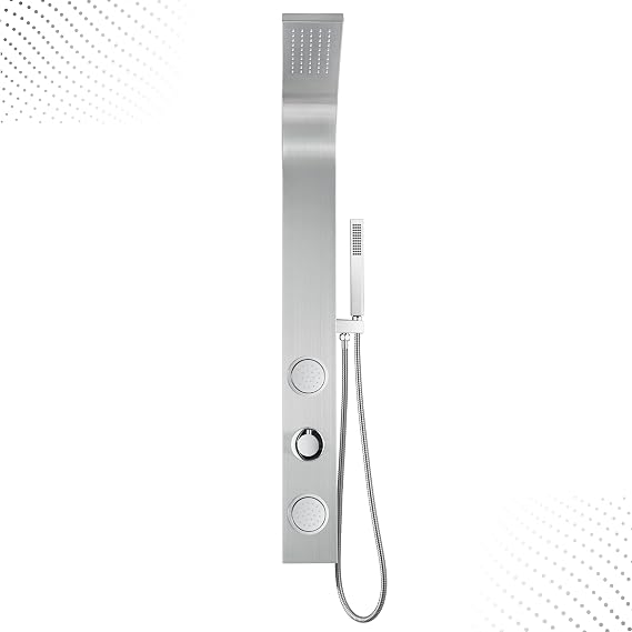 Blue Ocean 44" Stainless Steel SPS88213 Retrofit Shower Panel Column System with Rainfall Shower Head, Body Massage Jets, and Handheld Shower (Compact)