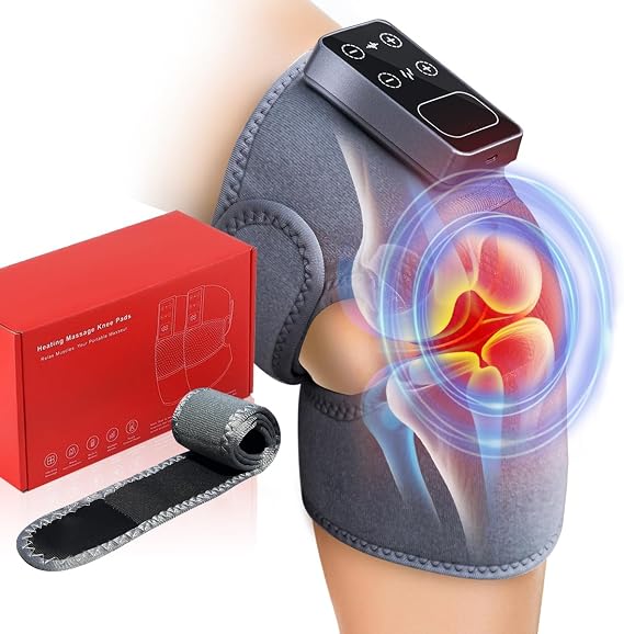 Cordless Knee Massager with Heat Vibration for Pain Relief, Electric Heated Knee Brace with 5 Heat Levels and 3 Massage Mode, Heated Massager for Knee/Joint/Elbow/Shoulder Pain Relief