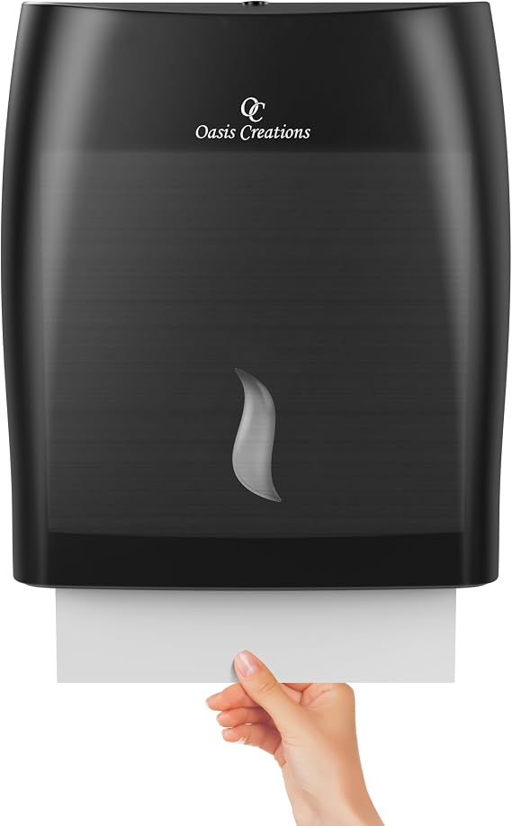 Touchless Paper Towel Dispenser by Oasis Creations - Wall Mount - Hold 500 Multifold Paper Towels - Black Smoke