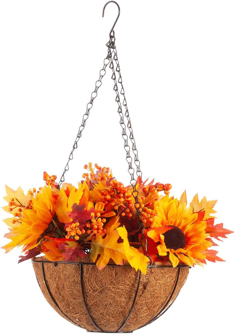 OakRidge Fully Assembled Fall Floral Mix Hanging Basket with LED Lights