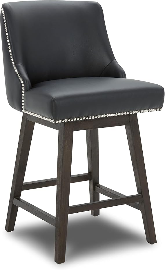 CHITA 26" Counter Height Swivel Bar Stools, Black Faux Leather