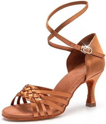 Women`s Ballroom Latin Salsa Dance Shoes Handmade Sandals with Soft Sole 6.57.5 CM HeelBronze-7.5CM Heel,5