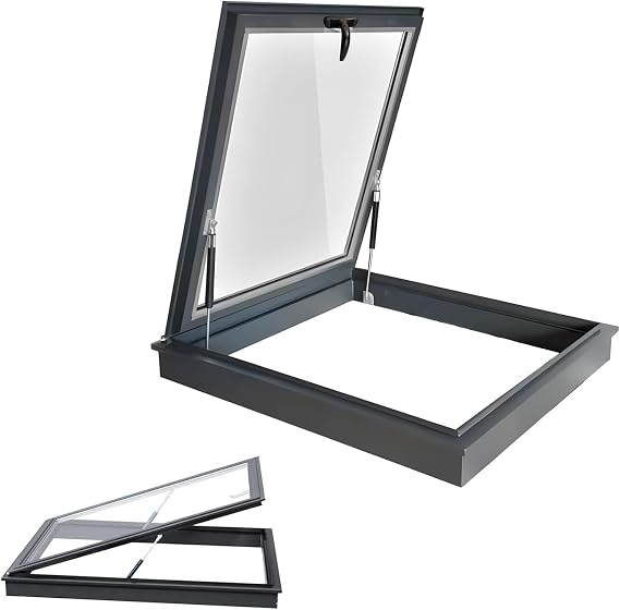 Skylight House Roof Window, Underground Lighting Well Window with Double Layer Tempered Glass, Venting Deck Viewing Window Cover Flat Roof Skylight for Sunroom(Size:80x50cm/31.5x19.7in)