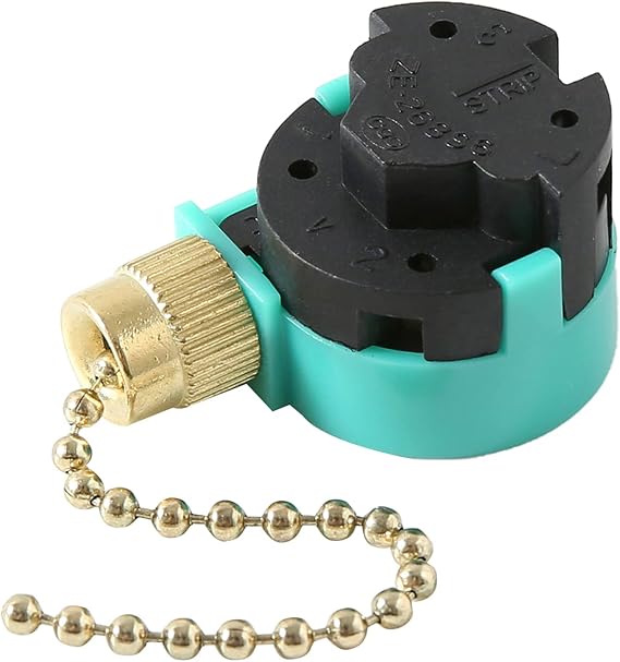 Ceiling Fan Switch 3 Speed 4 Wire Zing Ear ZE-268S6, Ceiling Fan Pull Chain Switch Speed Control Compatible with Hunter Ceiling Fans Wall Lamps -Brass