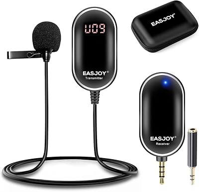 Wireless Lavalier Microphone for iPhoneAndroidDSLR Camera,Audio-receivers and video-receivers,Clip on Mic Lapel Microphone System, mic for video, Voice Recording, Youtube, Interview, Live Stream