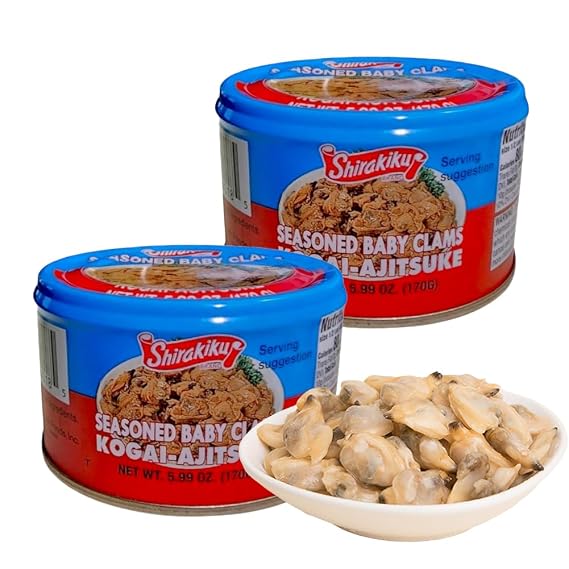 2 Cans Seasoned Baby Clams Kogai-Ajitsuke Clams 6oz (170g) Good for Clam chowder Clam Pasta