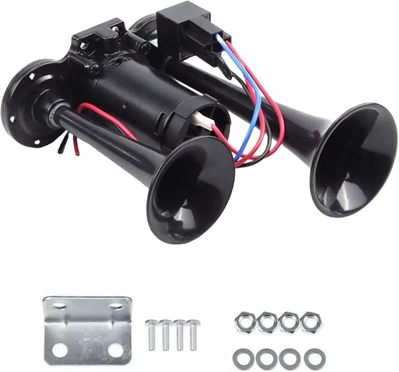 12V 600DB Upgrade Super Loud Dual Electric Black Train Horns for Trucks SUVs Cars Boats Motorcycles Dual Trumpets Air Horn Kit with Compressor, Black