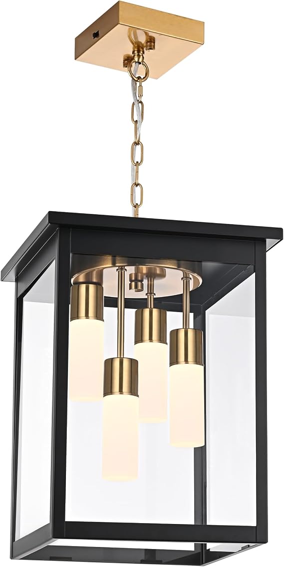 TODOLUZ 4-Light Large Outdoor Pendant Light Fixture with Frosted Coloum, 5CCT Dimmable Hanging Ceiling-Mounted Porch Lighting (3000K/3500K/4500K/5000K/6000K)