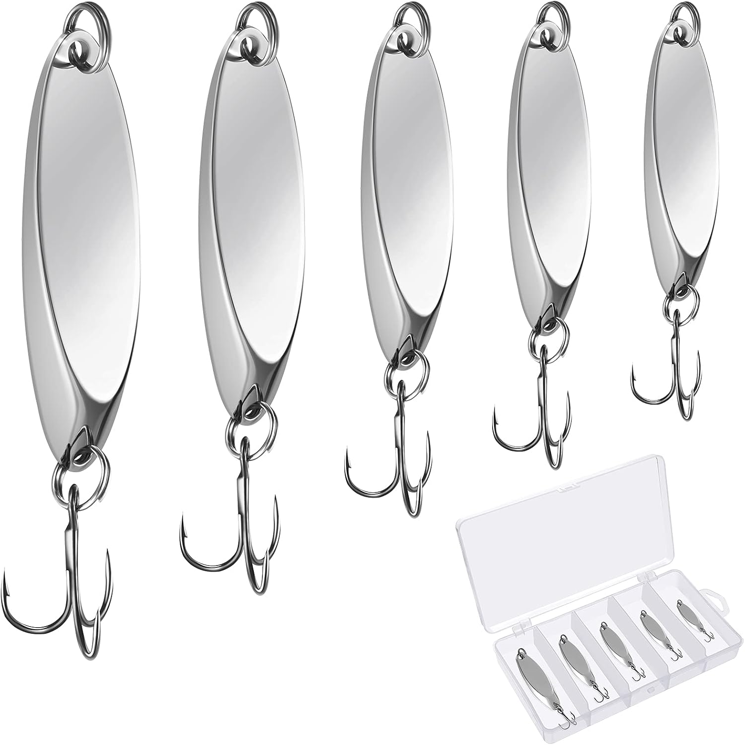 20 Pieces Fishing Lures Fishing Spoons Saltwater Treble Hooks Lures Hard Metal Spinner Baits 5 Sizes Casting Spoon Lures for Salmon Bass in 15 oz 14 oz 38 oz 12 oz 34 oz