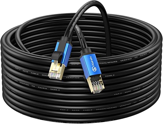 30ft Cat7 Ethernet Cable, Triple Shielding SSTP 10Gbps 600MHz, UV/Water Proof, Direct Burial, PE Jacket, Compatible with Router, Modem, PC, Laptop, Gaming Console, Printer, Smartphone, Tablet