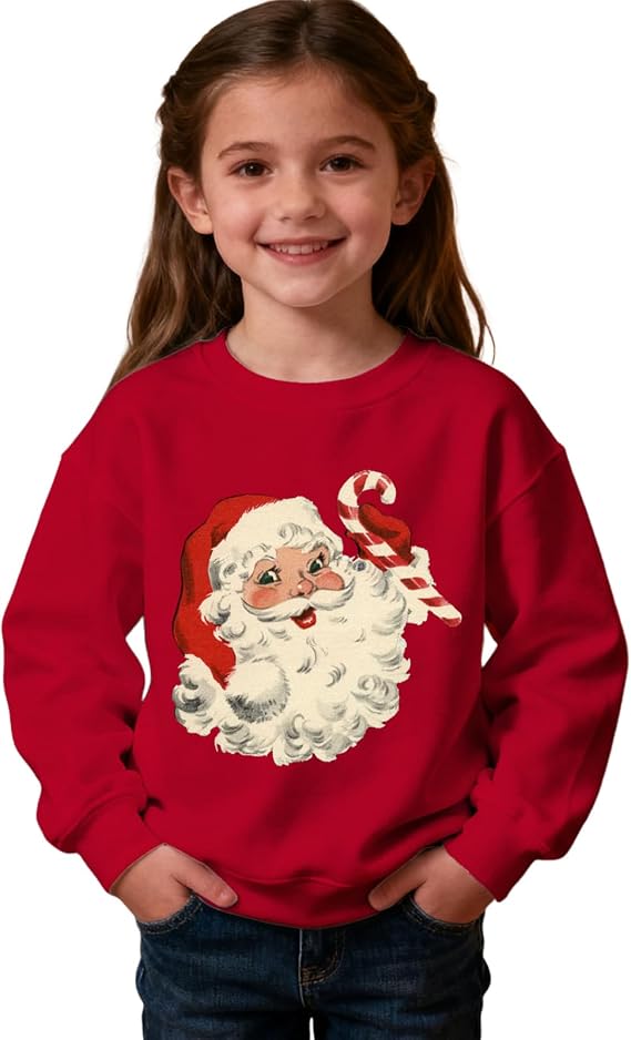 Kids Christmas Sweatshirt Boys Girls Vintage Santa Claus Crewneck Pullover Xmas Shirts Holiday Tops Winter Clothes