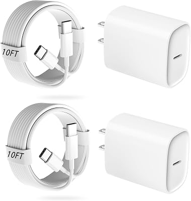 iPhone 17 16 15 Pro Charger Fast Charging, 20W USB C Fast Charger Block with 10ft Long Type C Chargers Fast Charging Cable Cord for iPhone 1717 Pro17 Pro MaxAir16 Pro Max16 Pro15 Pro MaxPro,S24