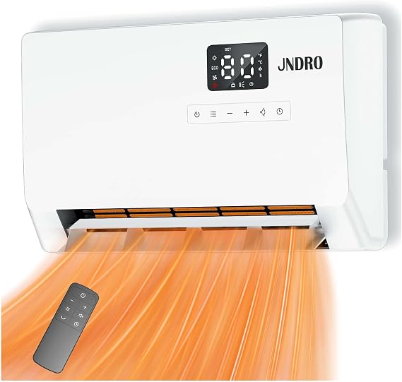 JNDRO Wall-Mounted Space Heater with Thermostat and Remote Control