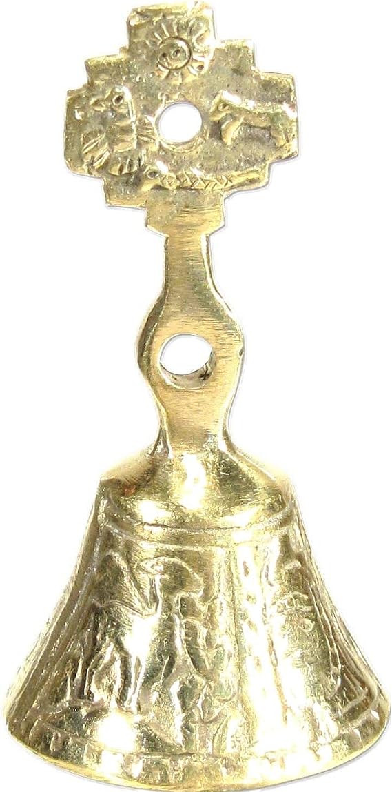 Shamans Market Peruvian Brass Bell - Chakana, 3.5 in - Handcrafted Solid Brass Andean Altar Bell with Chakana Handle for Meditation, Mindfulness & Ceremony