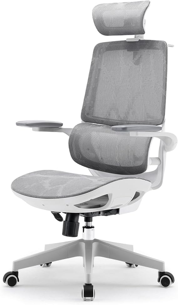 SIHOO M59AS Office Chair, Desk Chair with 3D Lift-up Armrest, 3D Headrest, Automatic Adaptive Lumbar Support, Approximately 120° Locking, M59AS Black Seat Enlarged