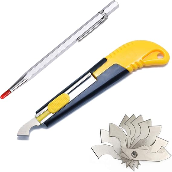 YouU 1pcs Acrylic Cutter and 10 Pcs Blade Set with Mini Box,Multi-Use Cutter with Cutting Blade/1pcs Tungsten Carbide Scribe and Etching Pen(Silver)
