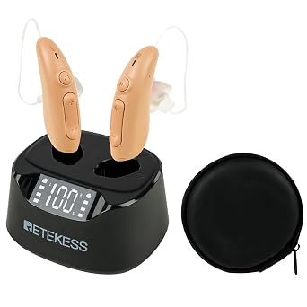 Retekess TE201 Hearing Aids for Seniors, Gift for Parents, Beginners & Backup, Safe&Clear Sound,Movie Mode,40H Battery Life with Charging Case,Discreet Design Rechargeable OTC Hearing Aid Kit