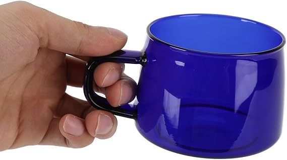 Glass Coffee Mug with Handle, Clear Borosilicate Glass Teacups 250ML Transparent Water Cup Juice Tea Cup Milk Mug for Espresso Cappuccino Latte Hot Cold Beverages (Blue)