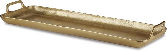 Signature Design by Ashley Posy Rectangle Gold Decorative Metal Tray