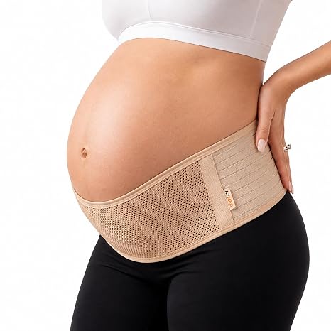 AZMED Maternity Belt Back Support - Adjustable Abdominal Binder for Pregnancy - Belly Band for Pelvic, Waist & Lower Back Comfort - Fits Up to 46 Inches - Beige