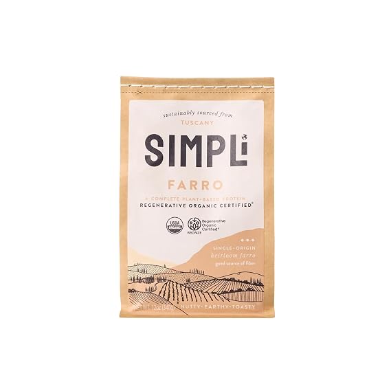 SIMPLi Regenerative Organic Certified Farro, Ancient Grain, High in Fiber & Protein, Non-GMO, 12 oz
