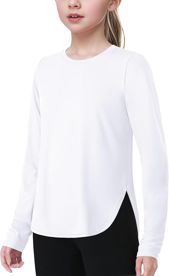 JOCMIC Girls Long Sleeve Shirts Kids Athletic Quick Dry Sun Shirt UPF 50+