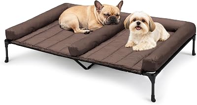 Veehoo Cooling Raised Dog Beds  Waterproof Double Dog Bed Cushion for Two Medium Dogs, Elevated Pet Cot with Removable Bolster Mat, Breathable Mesh, No-Slip Feet, Pets Couch Bed, 49x 33inches, Brown