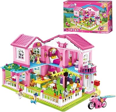 SlubanKids Girls Dream Villa Building Sets for Kids, Colorful 3D 896 Pc Stackable Toys, DIY Villa Building Creative Play, Includes People, DIY Design, Building Kit Play Set Toys for Kids Aged 6-12